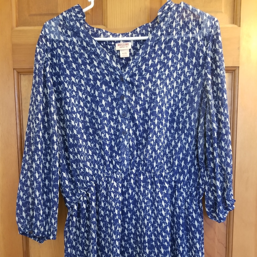 Sheer Navy Bird Print Blouse